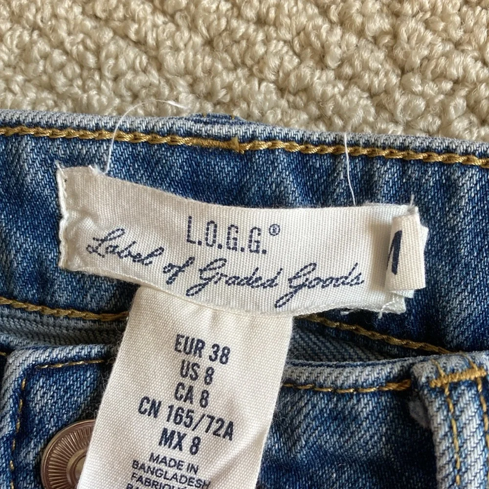 H&M L.O.G.G. Jean Shorts Denim Style Blue 3” Shag Cutoff Size 8 Like New MIDI